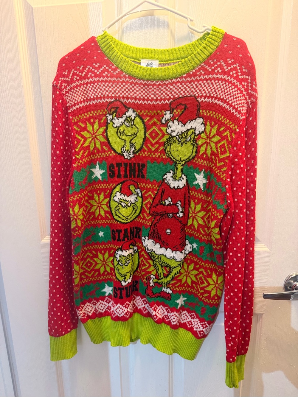 Men's Red & Green Grinch Crewneck Sweater